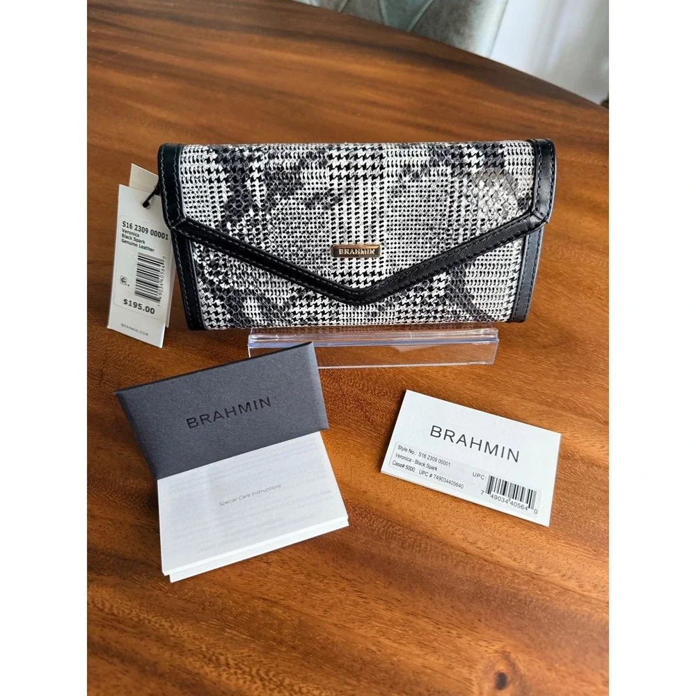 NWT $195 Brahmin Veronica Black Spark Houndstooth Snakeskin Leather Wallet